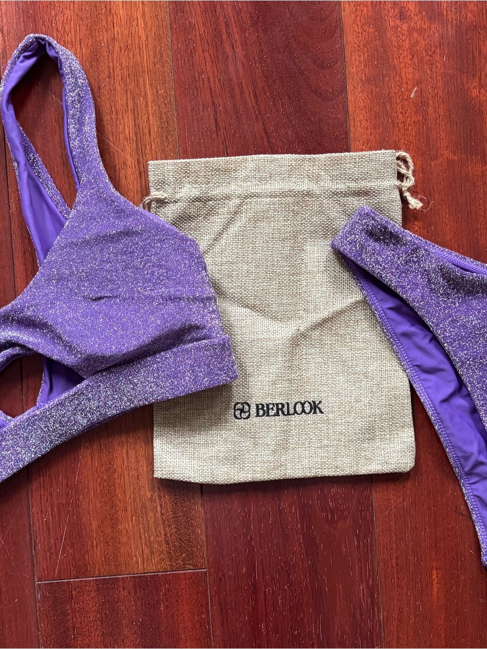 Berlook Purple Lurex Bikini Cut-Out Top & Bottom - S
